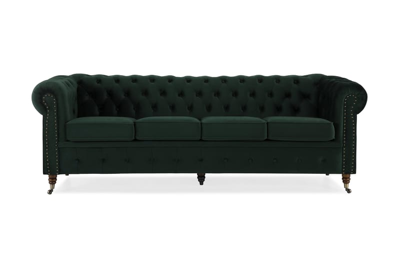 Chesterfield Deluxe Veloursofa 4-pers - Mørkegrøn - Møbler - Sofaer - 2 - 4 Personers sofaer