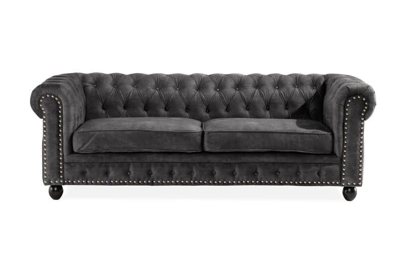 Setter velour sofa 3-pers. Chesterfield - Mørkegrå - Møbler - Sofaer - 2 - 4 Personers sofaer