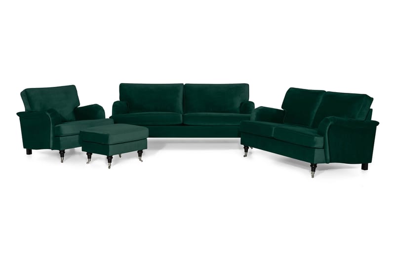 Howard Classic Sofagruppe 2+3,5-personers+Lænestol+Puf Velou - Mørkegrøn - Møbler - Sofaer - Sofagrupper - Chesterfield sofagruppe