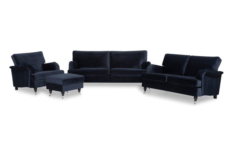 Howard Classic Sofagruppe 2+3,5-personers+Lænestol+Puf Velou - Midnatsblå - Møbler - Sofaer - Sofagrupper - Chesterfield sofagruppe