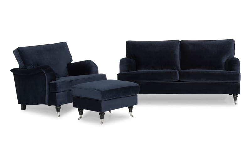 Howard Classic Sofagruppe 3-personers+Lænestol+Puf Velour - Midnatsblå - Møbler - Sofaer - Sofagrupper - Chesterfield sofagruppe