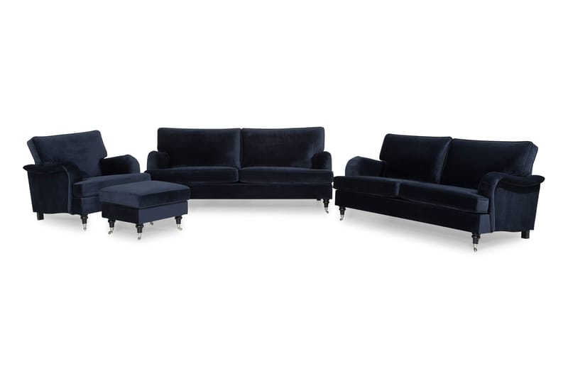 Howard Classic Sofagruppe 3,5+3-personers+Lænestol+Puf Velou - Midnatsblå - Møbler - Sofaer - Sofagrupper - Chesterfield sofagruppe