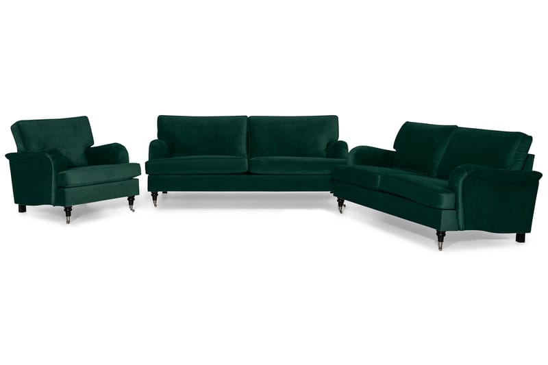 Howard Classic Sofagruppe 3,5+3-personers+Lænestol Velour - Mørkegrøn - Møbler - Sofaer - Sofagrupper - Chesterfield sofagruppe