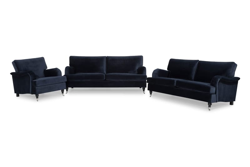 Howard Classic Sofagruppe 3,5+3-personers+Lænestol Velour - Midnatsblå - Møbler - Sofaer - Sofagrupper - Chesterfield sofagruppe
