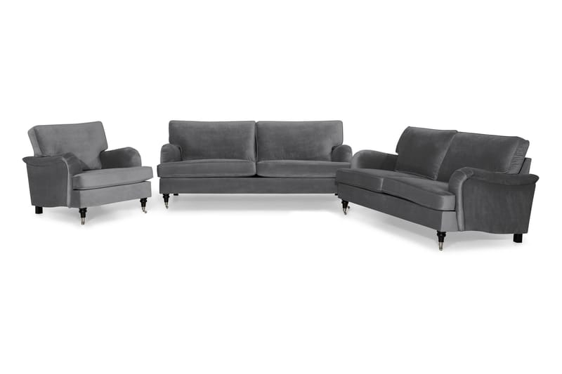 Howard Classic Sofagruppe 3,5+3-personers+Lænestol Velour - Sølvgrå - Møbler - Sofaer - Sofagrupper - Chesterfield sofagruppe