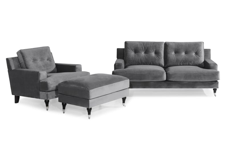Dalby Sofagruppe 2-personers+Lænestol+Puf Velour - Mørkegrå - Møbler - Sofaer - Sofagrupper - Howard sofagruppe