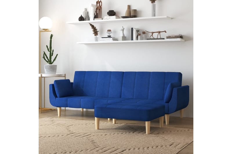 2-personers sovesofa med skammel og 2 puder stof blå - Blå - Møbler - Sofaer - Sovesofaer