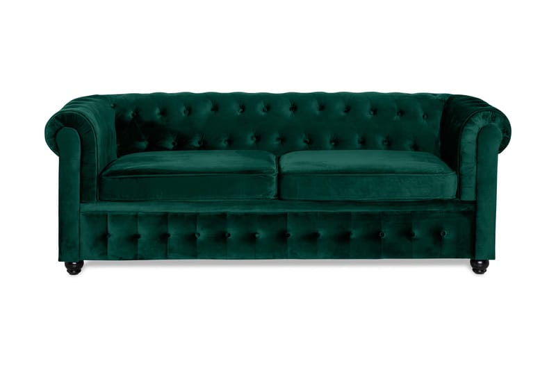 Chesterfield Lyx Sovesofa 3-pers Velour - Mørkegrøn - Møbler - Sofaer - Sofagrupper - Chesterfield sofagruppe