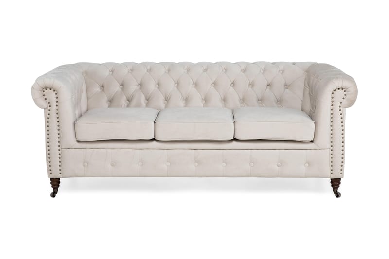 Chesterfield Deluxe Veloursofa 3-pers - Beige - Møbler - Sofaer - 3 personers sofa