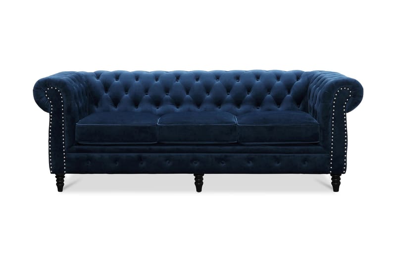 Chesterfield Deluxe Veloursofa 3-pers - Blå - Møbler - Sofaer - 3 personers sofa