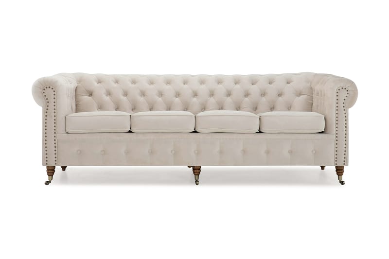 Chesterfield Deluxe Veloursofa 4-pers - Beige - Møbler - Sofaer - Sofa med chaiselong