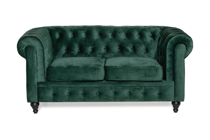Chesterfield Lyx Veloursofa 2-pers - Mørkegrøn - Møbler - Sofaer - Velour sofaer