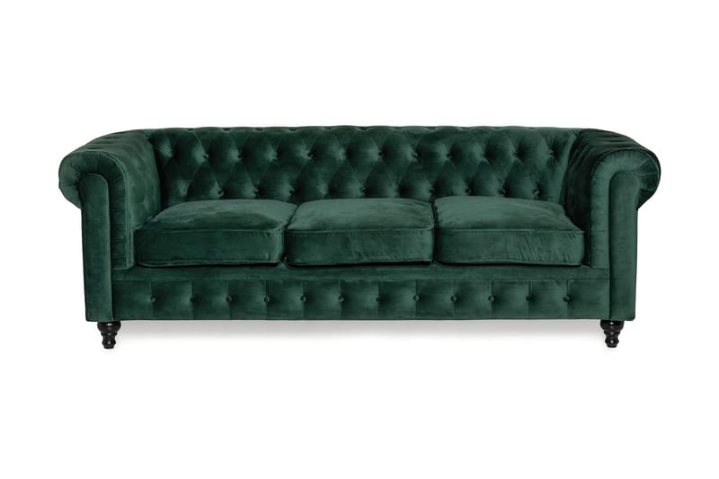 Chesterfield Lyx Veloursofa 3-pers - Mørkegrøn - Møbler - Sofaer - Velour sofaer
