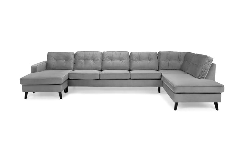 Monroe U-sofa Large med Chaiselong Venstre Velour - Lysegrå - Møbler - Sofaer - U-Sofa