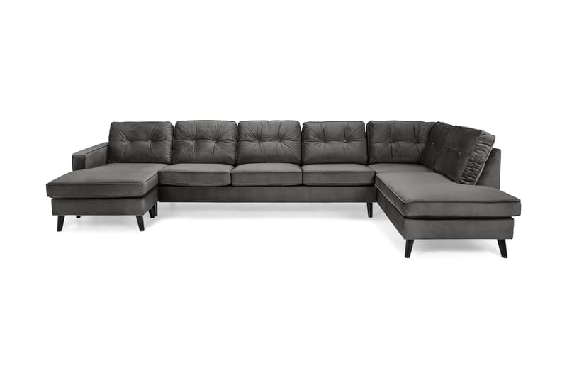Monroe U-sofa Large med Chaiselong Venstre Velour - Mørkegrå - Møbler - Sofaer - Chaiselongsofa