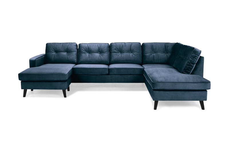 Monroe U-sofa med Chaiselong Venstre Velour - Midnatsblå - Møbler - Sofaer - Modulsofaer - Komplet modulsofa