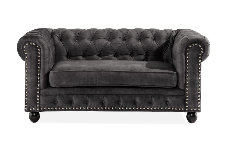 Setter velour sofa 2-pers. Chesterfield - Mørkegrå - Møbler - Sofaer - Velour sofaer