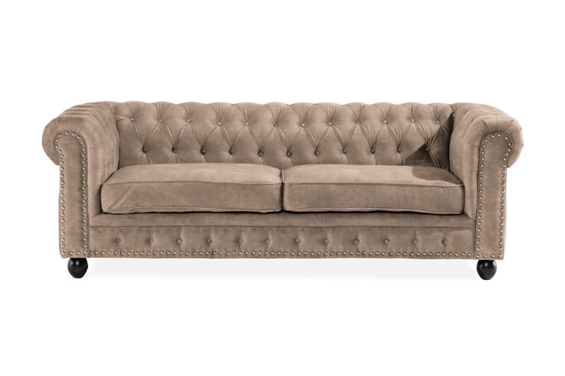 Setter velour sofa 3-pers. Chesterfield - Beige - Møbler - Sofaer - Chaiselongsofa