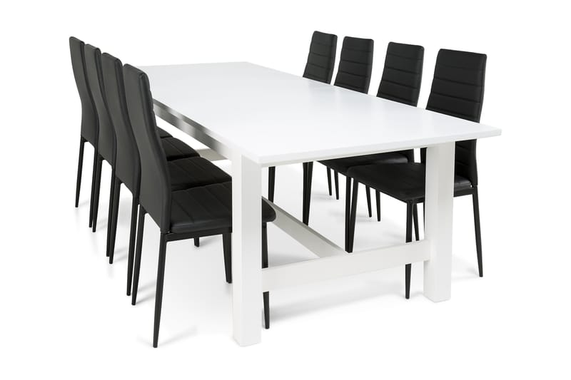 Altea Spisebordssæt Inkl. Tillægsplade 8 Ted Stole - Hvid/Sort/PU - Møbler - Spisebordssæt - Rektangulært spisebordssæt