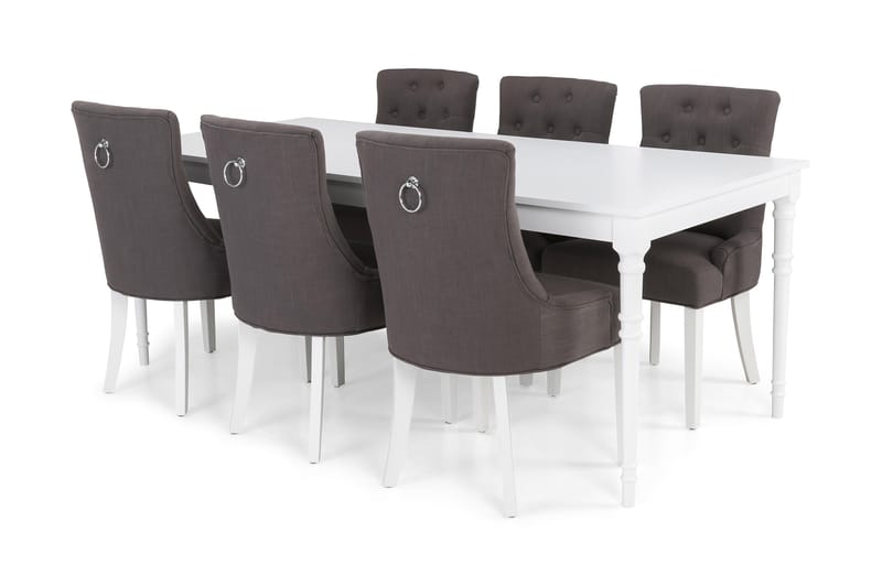 Erin Spisebordssæt 200 cm med 6 Viktoria Lænestol - Hvid/Grå - Møbler - Spisebordssæt - Rektangulært spisebordssæt