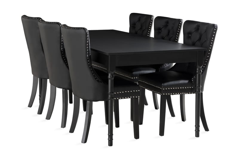 Erin udvideligt Spisebord 200 cm med 6 Bergviken stole - Sort - Møbler - Spisebordssæt - Rektangulært spisebordssæt