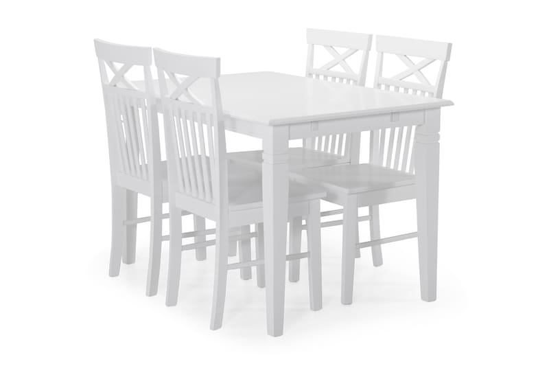 Hartford Spisebord med 4 stk Michigan Stole - Hvid - Møbler - Spisebordssæt - Rektangulært spisebordssæt