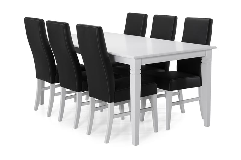 Hartford Spisebord med 6 stk Mazzi Stole - Hvid/Sort - Møbler - Spisebordssæt - Rektangulært spisebordssæt