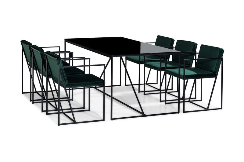 Indy Spisebordssæt med 6 Stole - Glas/Metal/Vit/Grøn - Møbler - Spisebordssæt - Rektangulært spisebordssæt