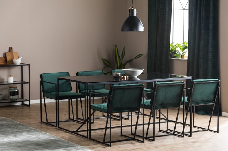 Indy Spisebordssæt med 6 Stole - Glas/Metal/Vit/Grøn - Møbler - Spisebordssæt - Rektangulært spisebordssæt