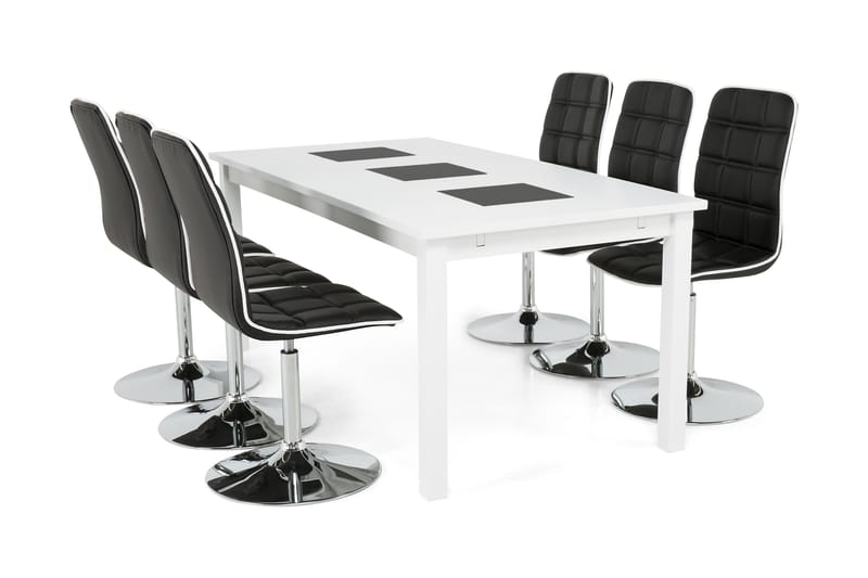 Jasmin Spisebordsæt med 6 Frida Stole - Sort PU - Møbler - Spisebordssæt - Rektangulært spisebordssæt