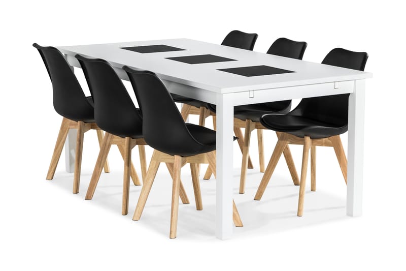 Jasmin Spisebordssæt med 6 stk Stil Stole - Hvid - Møbler - Spisebordssæt - Rektangulært spisebordssæt