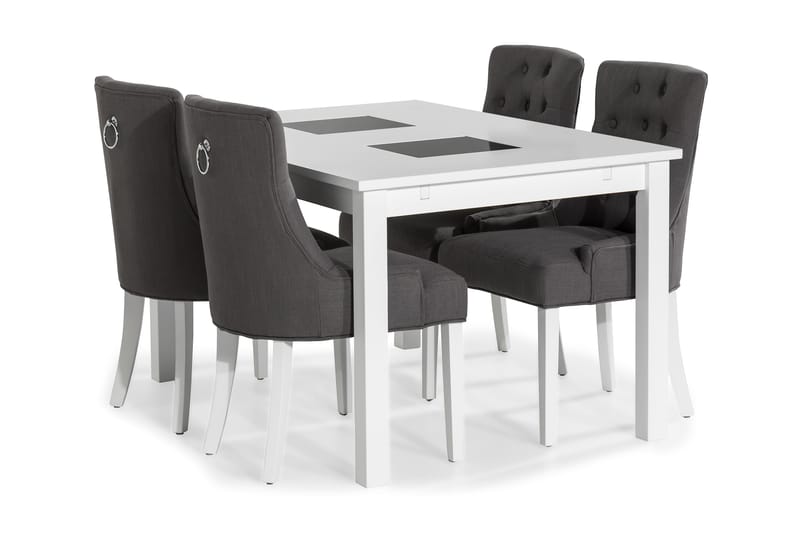 Jasmin Udvideligt Spisebordssæt 140 cm med 4 Viktoria Stole - Hvid/Grå/Hvid - Møbler - Spisebordssæt - Rektangulært spisebordssæt