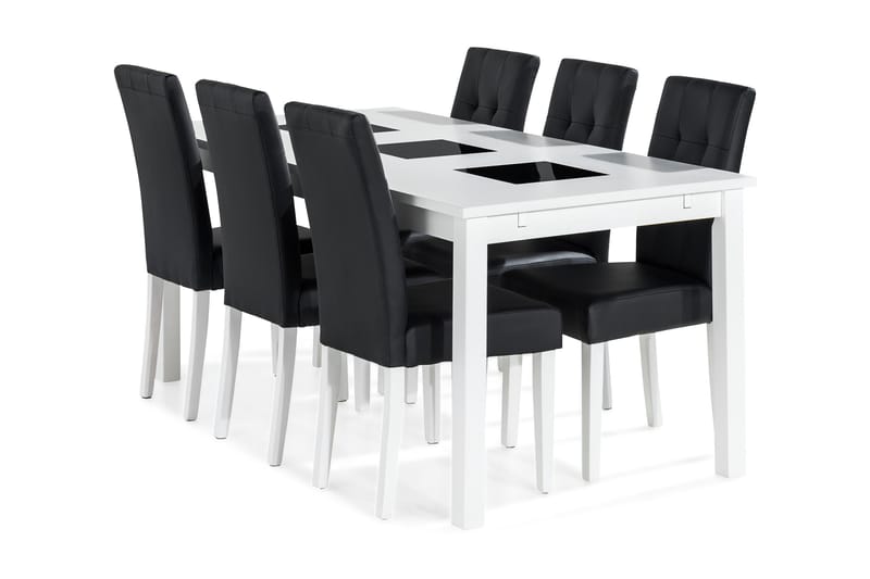 Jasmin Udvideligt spisesæt 180 cm med 6 Viktor Stol - Hvid/Sort - Møbler - Spisebordssæt - Rektangulært spisebordssæt