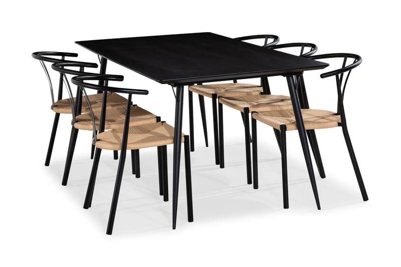 Lilo Spisebord 180 cm med 6 Elysia Spisebordsstole Stål - Møbler - Spisebordssæt - Rektangulært spisebordssæt
