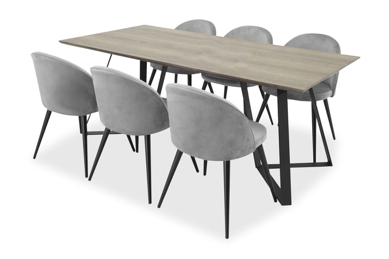 Malvina Spisebord+Valerie stol grå/Sort 6stk - Grå/Sort - Møbler - Spisebordssæt - Rektangulært spisebordssæt