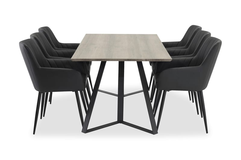 Malvina Spisebordssæt med 6 Casper Stole - Grå/Sort - Møbler - Spisebordssæt - Rektangulært spisebordssæt