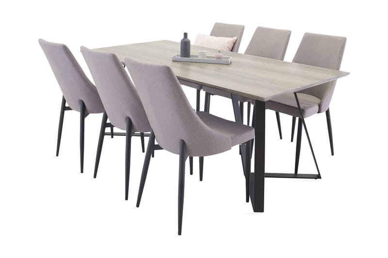 Malvina Spisebordssæt med 6 Ludde Stole - Sort - Møbler - Spisebordssæt - Rektangulært spisebordssæt