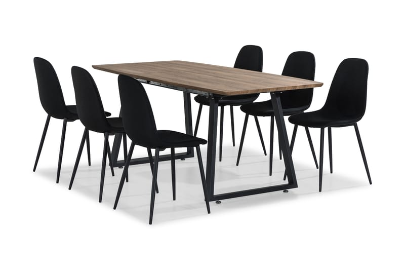 Marcelen Udvideligt Spisebordssæt 140 cm med 6 Nibe Stol - Brun/Sort - Møbler - Spisebordssæt - Rektangulært spisebordssæt