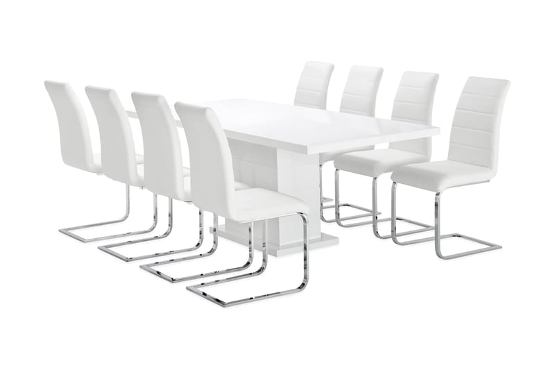 Ratliff Spisebordssæt 180 cm + 8 Sorado Stole - Hvid/Krom - Møbler - Spisebordssæt - Rektangulært spisebordssæt