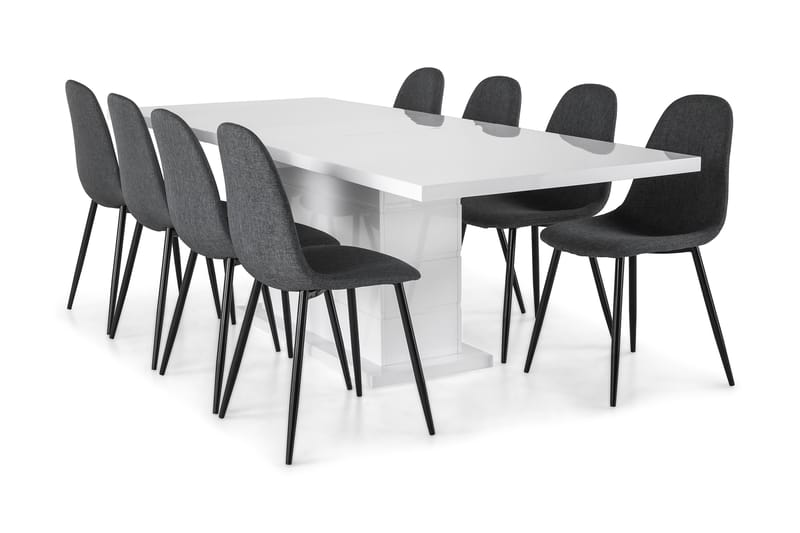 Ratliff Spisebordssæt 200x40cm m. 8 Nibe Stole - Hvid/Grå/Sort - Møbler - Spisebordssæt - Rektangulært spisebordssæt