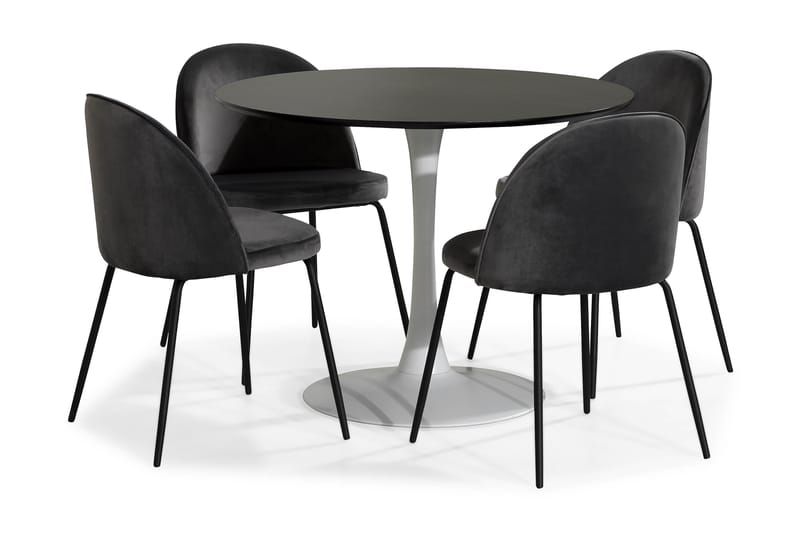 Caitly Spisebordssæt med 4 st Felipe Spisebordsstol - Grå/Hvid - Møbler - Spisebordssæt - Rundt spisebordssæt