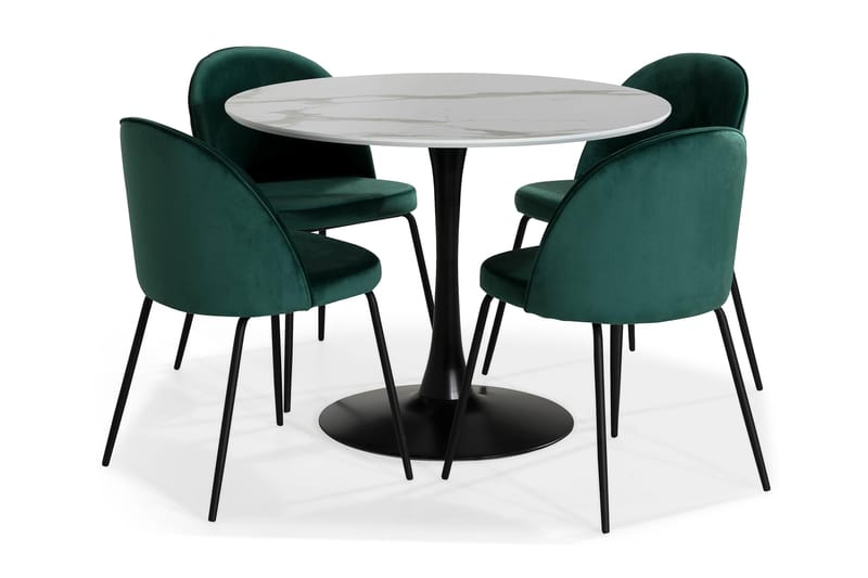 Caitly Spisebordssæt med 4 st Felipe Spisebordsstol - Hvid/Sort - Møbler - Spisebordssæt - Rundt spisebordssæt