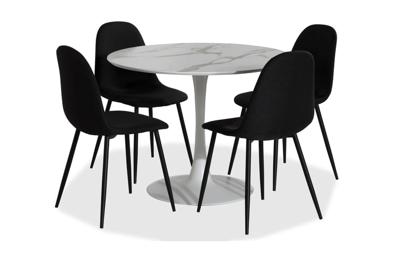 Caitly Spisebordssæt med 4 st Nibe Spisebordsstol - Hvid - Møbler - Spisebordssæt - Rundt spisebordssæt