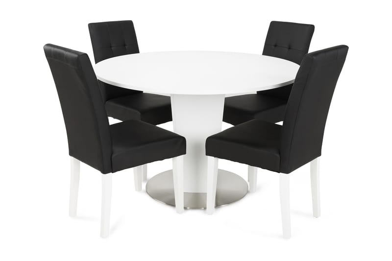 Cubic Spisebordssæt 120 cm Hvid - 4  Viktor Stole Sort - Møbler - Spisebordssæt - Rundt spisebordssæt
