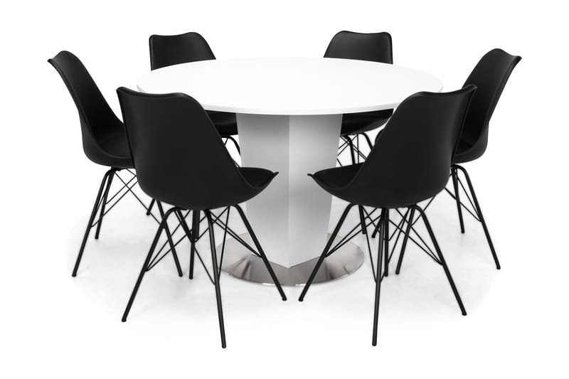 Cubic Spisebordssæt 120 cm med 6 Shell Stole - Hvid/Sort - Møbler - Spisebordssæt - Rundt spisebordssæt
