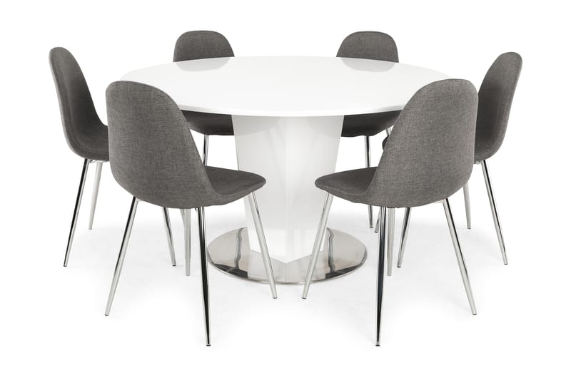 Diamond Spisebordssæt med 6 stk Nibe Stole - Grå/Krom - Møbler - Spisebordssæt - Rundt spisebordssæt