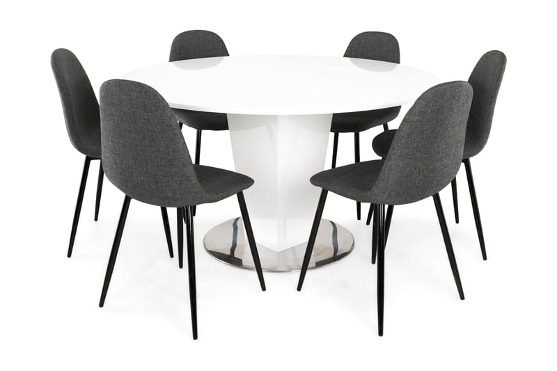 Diamond Spisebordssæt med 6 stk Nibe Stole - Grå/Sort - Møbler - Spisebordssæt - Rundt spisebordssæt