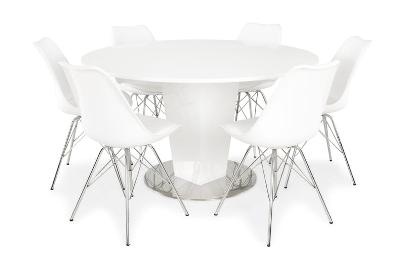Diamond Spisebordssæt med 6 stk Shell Stole - Hvid - Møbler - Spisebordssæt - Rundt spisebordssæt