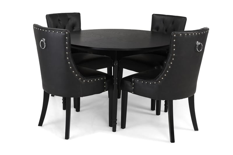 Erin Spisebordssæt 115 cm Rundt med 4 Tuva Lænestol - Sort - Møbler - Spisebordssæt - Rundt spisebordssæt