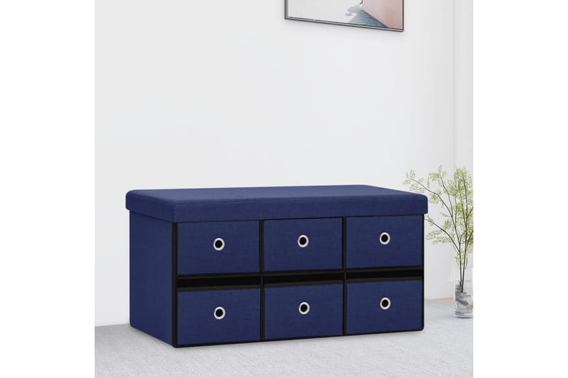 foldbar opbevaringsbænk 76x38x38 cm kunstlærred blå - Blå - Møbler - Stole & lænestole - Bænke - Skohylde med bænk